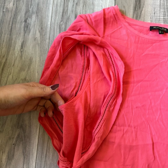 Massimo Dutti Flutter Short Sleeved Top Cotton Relaxed In Coral Size Large - Picture 5 of 8